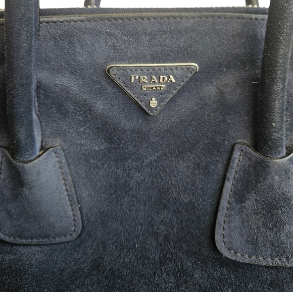 Prada Suede Scamosciato Twin Pocket Tote Bag (Navy/Midnight Blue) - Picture 7 of 10